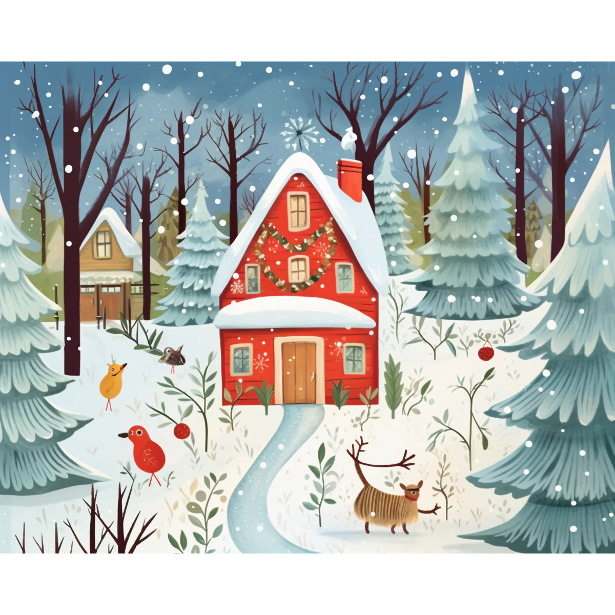 Snowy Red House - Image 2