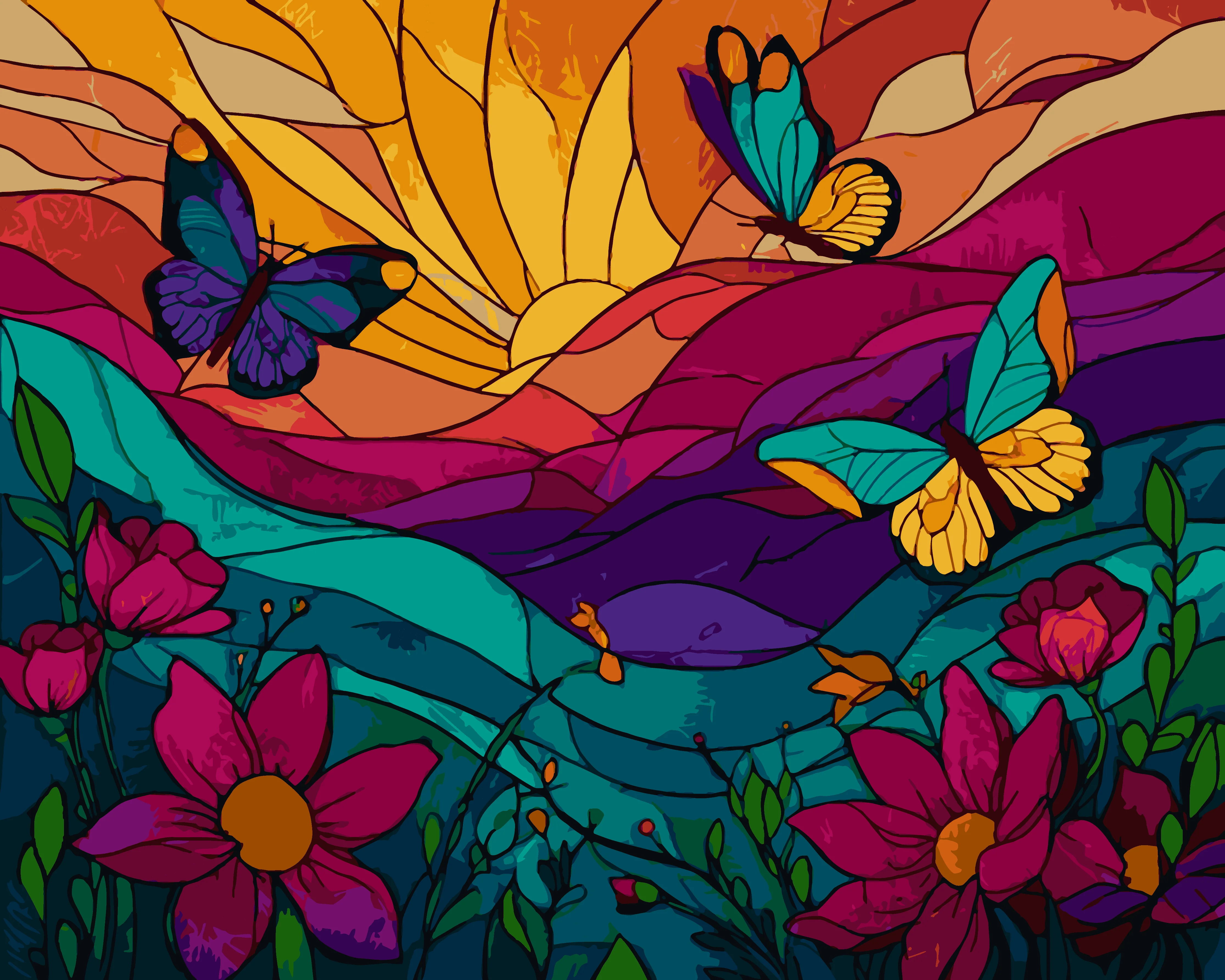 Stainedglass Butterfly Flowers - Image 3